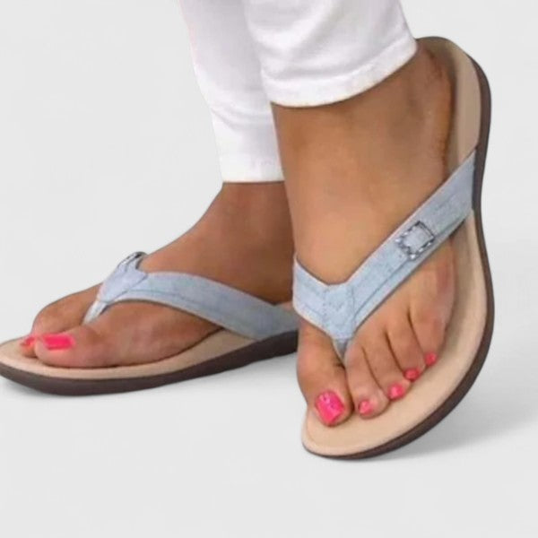 Women's Comfort Flip-Flop Sandals with Adjustable Buckle – Contoured Footbed Summer Thongs