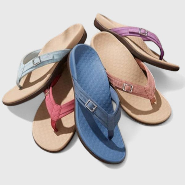 Women's Comfort Flip-Flop Sandals with Adjustable Buckle – Contoured Footbed Summer Thongs