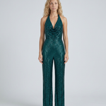 Women's Sequin Halter Neck Jumpsuit with Wide Legs & Open Back – Evening & Party Jumpsuit