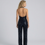 Women's Sequin Halter Neck Jumpsuit with Wide Legs & Open Back – Evening & Party Jumpsuit