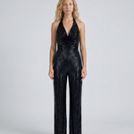 Women's Sequin Halter Neck Jumpsuit with Wide Legs & Open Back – Evening & Party Jumpsuit