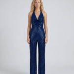 Women's Sequin Halter Neck Jumpsuit with Wide Legs & Open Back – Evening & Party Jumpsuit