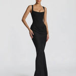 Women's Corset Maxi Dress with Square Neck & Draped Skirt – Formal Evening & Wedding Guest Dress