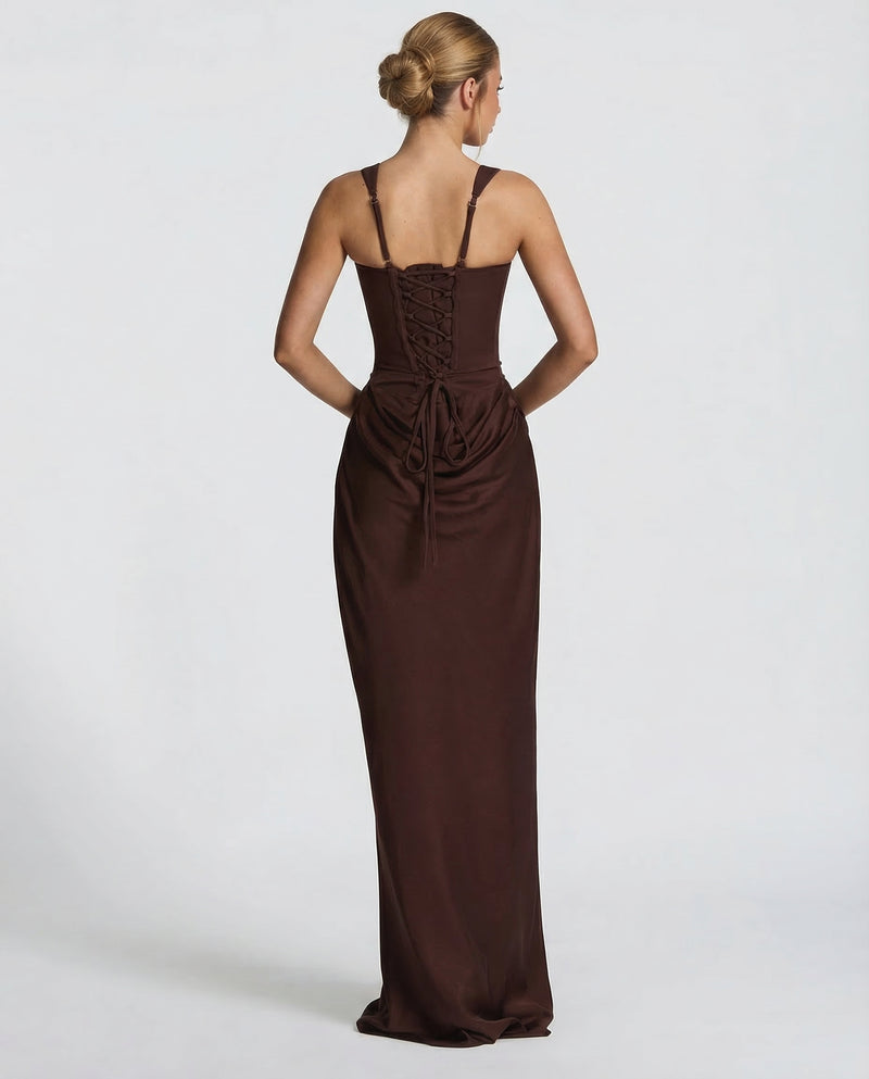 Women's Satin Corset Maxi Dress – Formal Evening Gown and Wedding Guest Dress