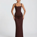 Women's Satin Corset Maxi Dress – Formal Evening Gown and Wedding Guest Dress