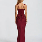 Women's Corset Maxi Dress with Square Neck & Draped Skirt – Formal Evening & Wedding Guest Dress
