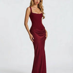 Women's Corset Maxi Dress with Square Neck & Draped Skirt – Formal Evening & Wedding Guest Dress