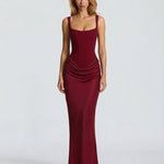 Women's Corset Maxi Dress with Square Neck & Draped Skirt – Formal Evening & Wedding Guest Dress