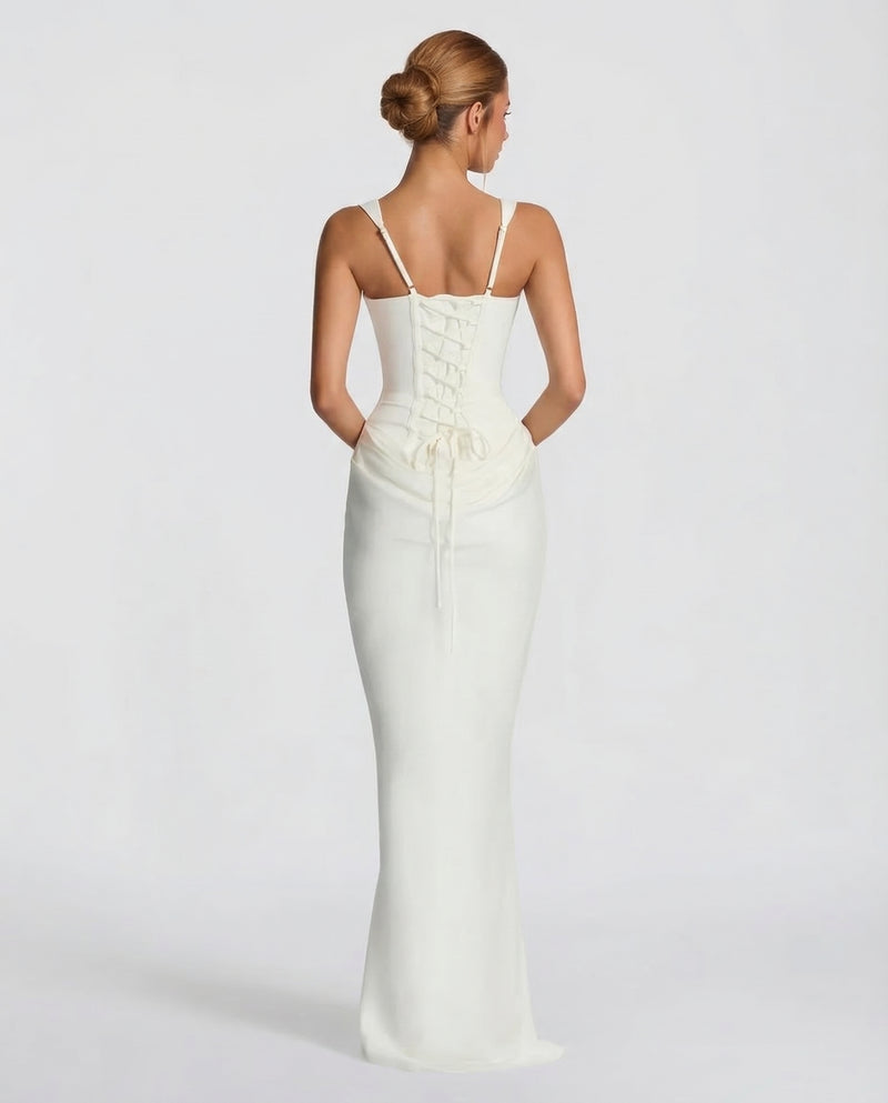 Women's Satin Corset Maxi Dress – Formal Evening Gown and Wedding Guest Dress