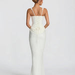 Women's Corset Maxi Dress with Square Neck & Draped Skirt – Formal Evening & Wedding Guest Dress