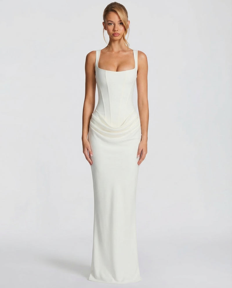 Women's Satin Corset Maxi Dress – Formal Evening Gown and Wedding Guest Dress