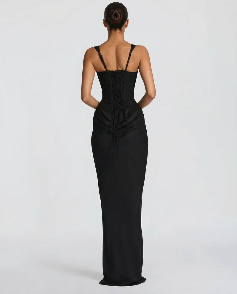 Women's Satin Corset Maxi Dress – Formal Evening Gown and Wedding Guest Dress