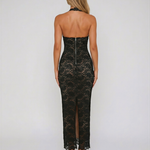 Women's Black Floral Lace Halter Maxi Dress – Bodycon Formal Evening Gown for Events