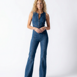 Women's Denim Jumpsuit with Heart Cut-Out Back – Sleeveless Wide Leg Jumpsuit