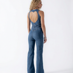 Women's Denim Jumpsuit with Heart Cut-Out Back – Sleeveless Wide Leg Jumpsuit