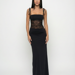 Women's Lace Panel Maxi Dress with Tie Shoulders – Summer Occasion & Wedding Guest Dress
