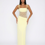 Women's Lace Panel Maxi Dress with Tie Shoulders – Summer Occasion & Wedding Guest Dress