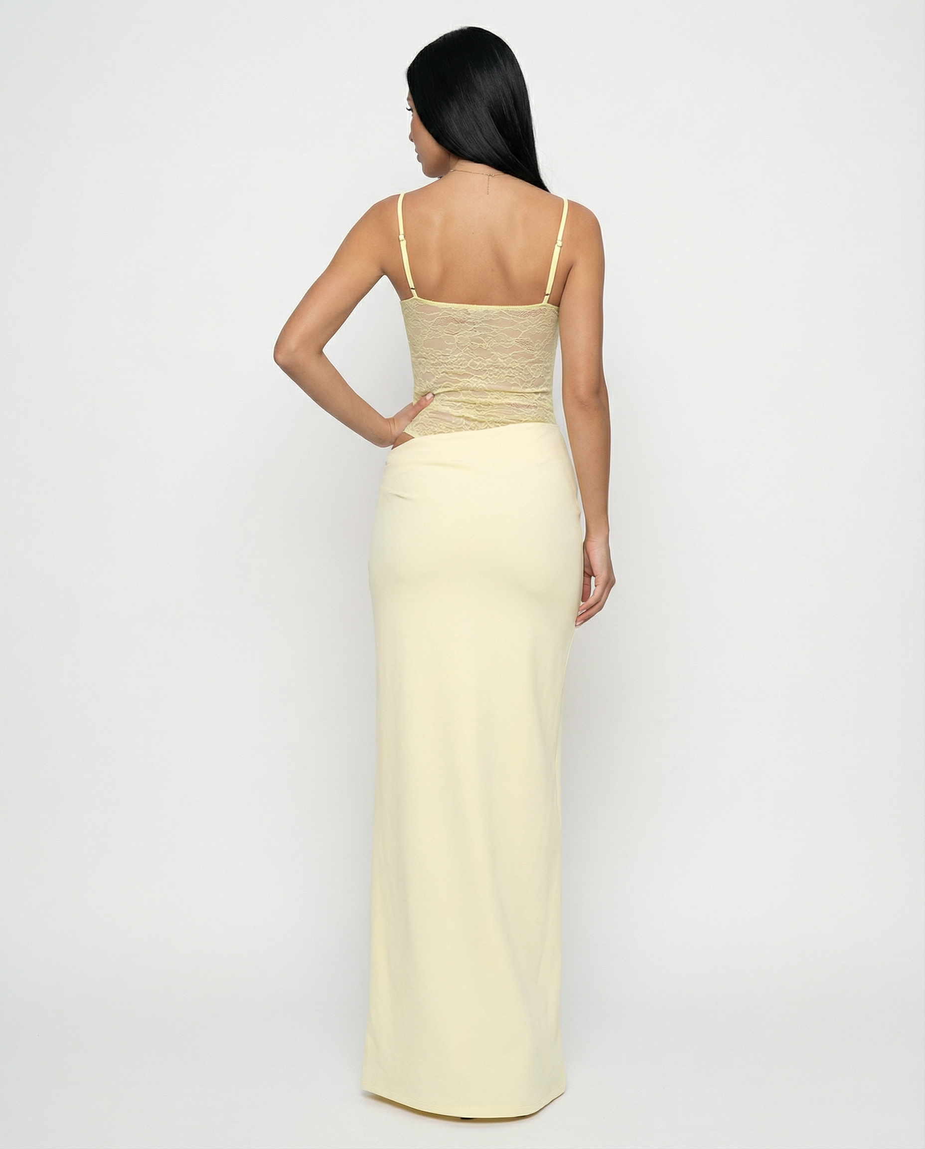 Women's Lace Panel Maxi Dress with Tie Shoulders – Summer Occasion & Wedding Guest Dress