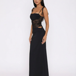 Women's Lace Panel Maxi Dress with Tie Shoulders – Summer Occasion & Wedding Guest Dress