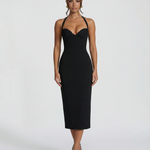 Women's Halter Midi Dress with Lace Corset Bodice – Fitted Evening & Formal Dress