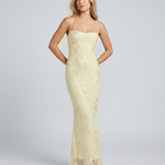 Women's Sweetheart Neck Corset Maxi Dress with Floral Appliqué and Lace-Up Back – Formal Occasion