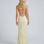 Women's Sweetheart Neck Corset Maxi Dress with Floral Appliqué and Lace-Up Back – Formal Occasion