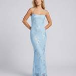 Women's Sweetheart Neck Corset Maxi Dress with Floral Appliqué and Lace-Up Back – Formal Occasion