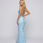 Women's Sweetheart Neck Corset Maxi Dress with Floral Appliqué and Lace-Up Back – Formal Occasion