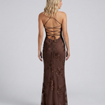 Women's Sweetheart Neck Corset Maxi Dress with Floral Appliqué and Lace-Up Back – Formal Occasion