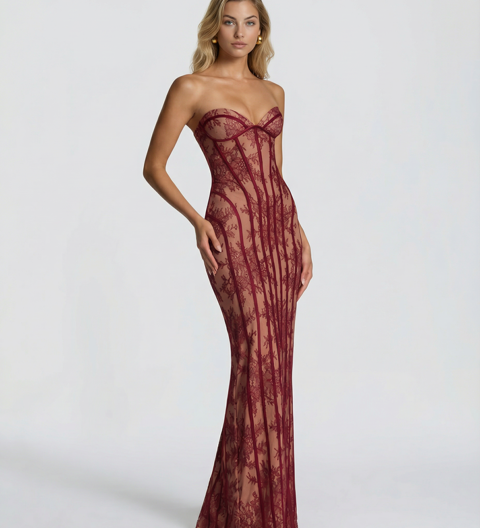 Women's Lace Corset Maxi Dress – Elegant Evening, Formal & Wedding Guest Dress