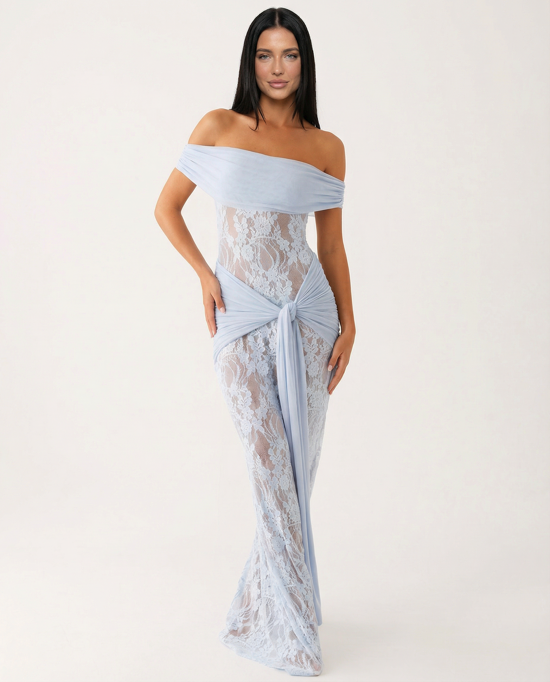 Women's Lace Evening Maxi Dress – Elegant Floor-Length Gown for Weddings, Formals & Galas