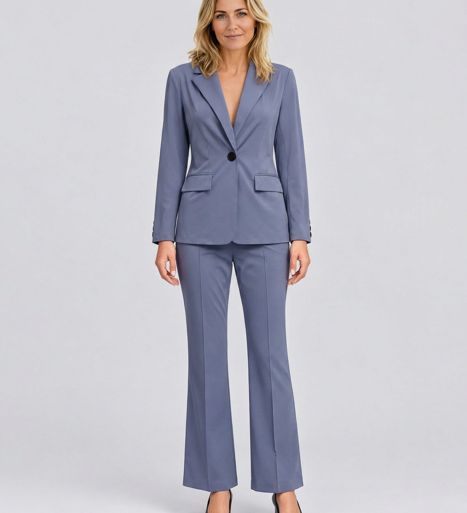 Women's Two-Piece Blazer and Pants Suit Set – Tailored Straight Leg Office Workwear