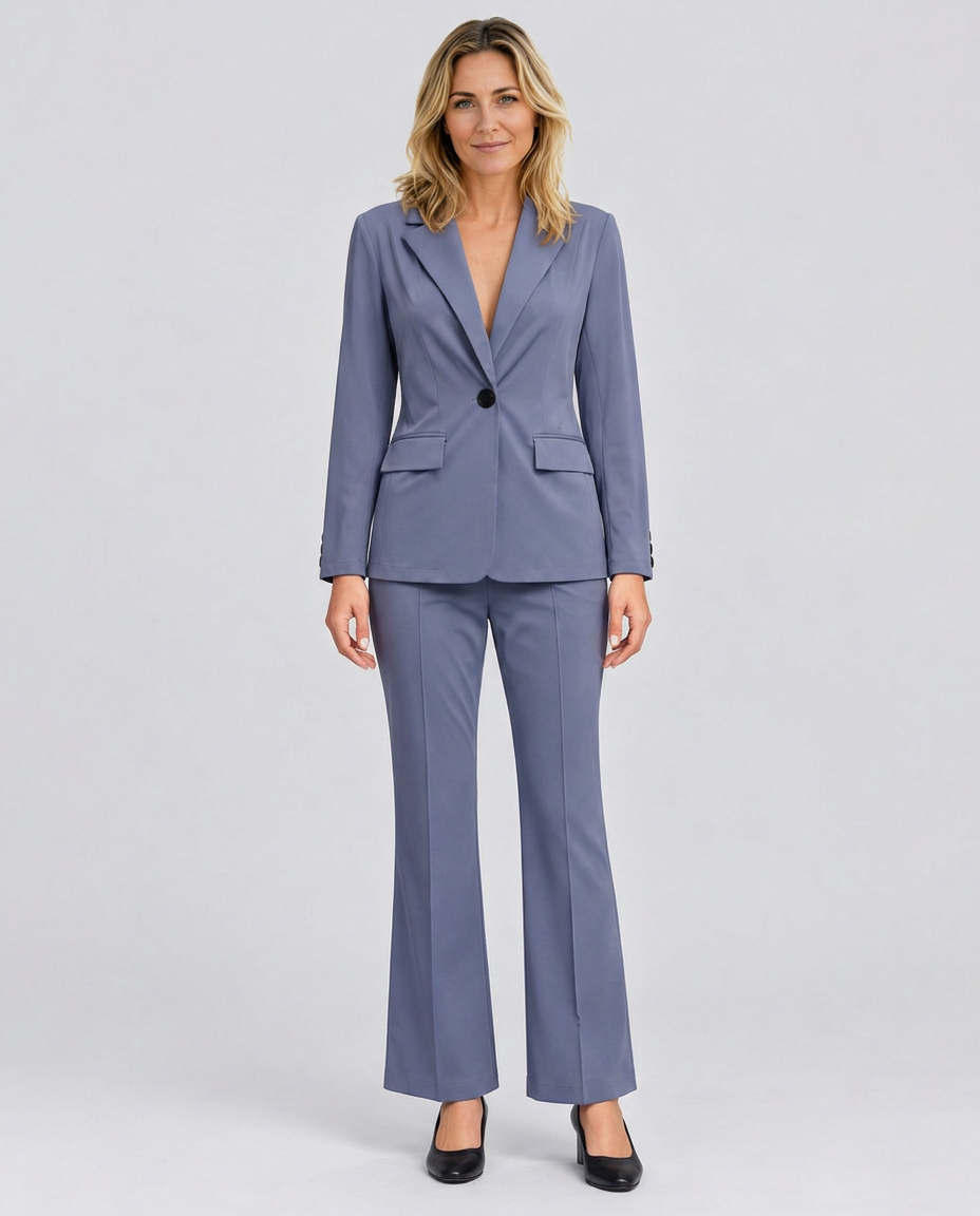 Women's Two-Piece Blazer and Pants Suit Set – Tailored Straight Leg Office Workwear