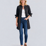 Women's Longline Oversized Shirt with Tie Sleeves – Button-Up Cotton Blend Summer Shirt