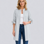 Women's Longline Oversized Shirt with Tie Sleeves – Button-Up Cotton Blend Summer Shirt