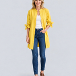 Women's Longline Oversized Shirt with Tie Sleeves – Button-Up Cotton Blend Summer Shirt