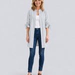 Women's Longline Oversized Shirt with Tie Sleeves – Button-Up Cotton Blend Summer Shirt