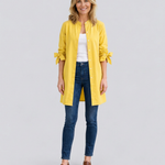 Women's Longline Oversized Shirt with Tie Sleeves – Button-Up Cotton Blend Summer Shirt