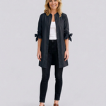 Women's Longline Oversized Shirt with Tie Sleeves – Button-Up Cotton Blend Summer Shirt