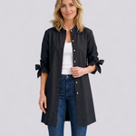 Women's Longline Oversized Shirt with Tie Sleeves – Button-Up Cotton Blend Summer Shirt