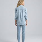 Women's Long Sleeve Denim Shirt with Button Front & Chest Pockets – Relaxed Casual Shirt