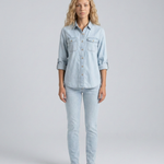 Women's Long Sleeve Denim Shirt with Button Front & Chest Pockets – Relaxed Casual Shirt