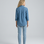 Women's Long Sleeve Denim Shirt with Button Front & Chest Pockets – Relaxed Casual Shirt
