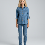 Women's Long Sleeve Denim Shirt with Button Front & Chest Pockets – Relaxed Casual Shirt