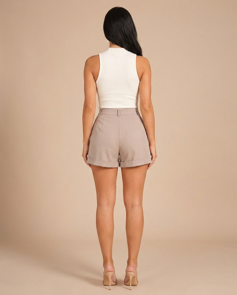 Women's High-Waist Wide-Leg Shorts with Turn-Up Hem – Cotton Blend Summer Shorts