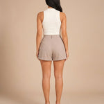 Women's High-Waist Wide-Leg Shorts with Turn-Up Hem – Cotton Blend Summer Shorts