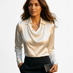 Women's Plus Size Long Sleeve Cowl Neck Blouse – Relaxed Fit Top for Work & Weekend