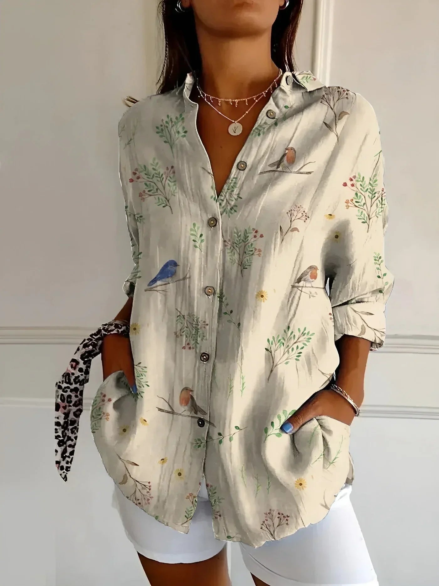 Women's Floral Print Blouse with Long Sleeves – Lightweight Relaxed Summer Top