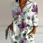 Women's Floral Print Blouse with Long Sleeves – Lightweight Relaxed Summer Top