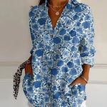 Women's Floral Print Blouse with Long Sleeves – Lightweight Relaxed Summer Top